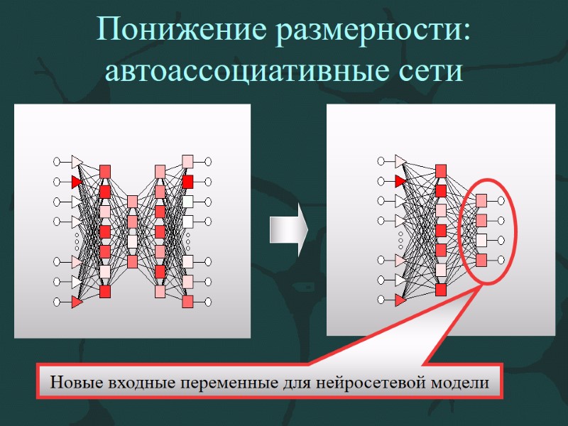 Понижение размерности: автоассоциативные сети Новые входные переменные для нейросетевой модели
